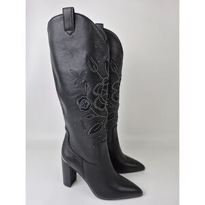 DanielXDiamond Women's Black Acadia Embroidered Crystal Western Boots Size 6